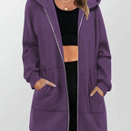 Longline Zip-Up Hoodie Jacket Women's Purple with Pockets – Casual, Office, Holiday, Gift