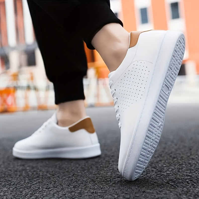 Low-Top Sneakers Men's White Lace-Up Breathable Skate Shoes – Casual, Everyday · Faylori
