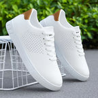 Low-Top Sneakers Men's White Lace-Up Breathable Skate Shoes – Casual, Everyday · Faylori