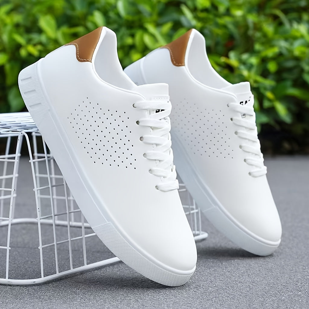 Low-Top Sneakers Men's White Lace-Up Breathable Skate Shoes – Casual, Everyday · Faylori