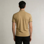 Mandarin Collar Polo Shirt Men's Beige Short Sleeve – Casual, Office, Everyday Wear