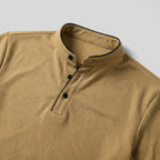 Mandarin Collar Polo Shirt Men's Beige Short Sleeve – Casual, Office, Everyday Wear