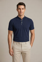 Mandarin Collar Polo Shirt Men's Beige Short Sleeve – Casual, Office, Everyday Wear