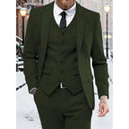 Men's 3-Piece Suit Set Herringbone Tweed Blue Blazer Vest Pants – Wedding, Office, Formal, Gift
