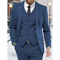 Men's 3-Piece Suit Set Herringbone Tweed Blue Blazer Vest Pants – Wedding, Office, Formal, Gift