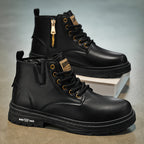 Men's Ankle Boots Black Lace-Up High-Top with Side Zipper Thick Sole – Casual, All Season Wear