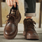 Men's Ankle Boots Black Lace-Up High-Top with Side Zipper Thick Sole – Casual, All Season Wear