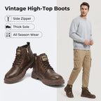 Men's Ankle Boots Black Lace-Up High-Top with Side Zipper Thick Sole – Casual, All Season Wear
