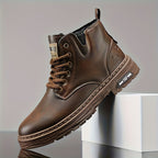 Men's Ankle Boots Black Lace-Up High-Top with Side Zipper Thick Sole – Casual, All Season Wear