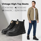 Men's Ankle Boots Black Lace-Up High-Top with Side Zipper Thick Sole – Casual, All Season Wear