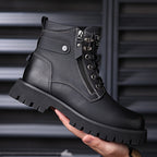 Men's Ankle Boots Black Leather Side-Zip Lace-Up Combat Boots – Casual, Work, Outdoor, Gift