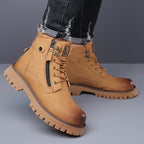Men's Ankle Boots Black Leather Side-Zip Lace-Up Combat Boots – Casual, Work, Outdoor, Gift
