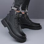 Men's Ankle Boots Black Leather Side-Zip Lace-Up Combat Boots – Casual, Work, Outdoor, Gift
