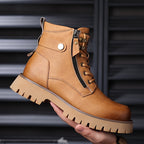 Men's Ankle Boots Black Leather Side-Zip Lace-Up Combat Boots – Casual, Work, Outdoor, Gift
