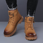 Men's Ankle Boots Black Leather Side-Zip Lace-Up Combat Boots – Casual, Work, Outdoor, Gift