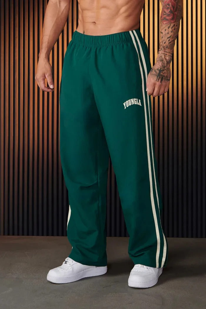 Men's Baggy Joggers Burgundy Side Stripe Drawstring Track Pants – Gym, Casual, Training