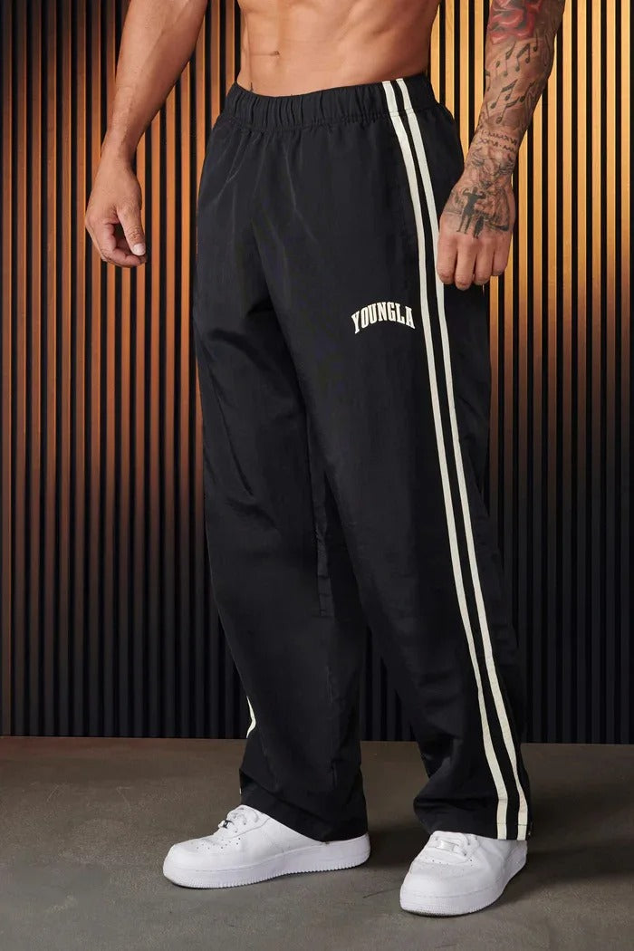 Men's Baggy Joggers Burgundy Side Stripe Drawstring Track Pants – Gym, Casual, Training