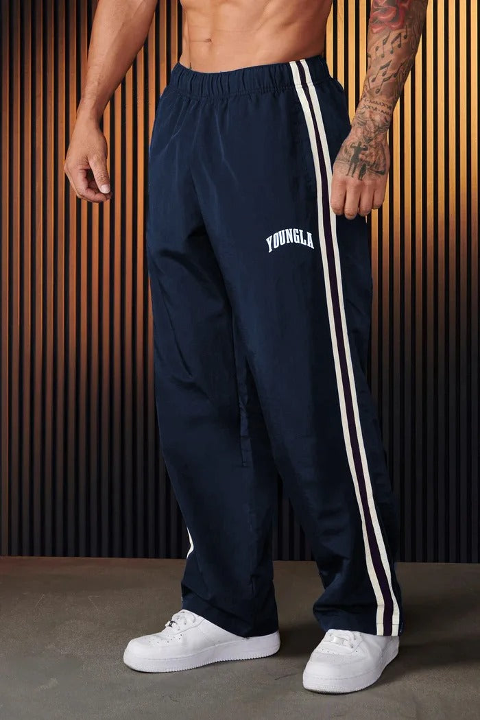 Men's Baggy Joggers Burgundy Side Stripe Drawstring Track Pants – Gym, Casual, Training