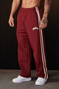 Men's Baggy Joggers Burgundy Side Stripe Drawstring Track Pants – Gym, Casual, Training