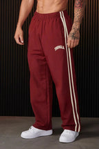 Men's Baggy Joggers Burgundy Side Stripe Drawstring Track Pants – Gym, Casual, Training