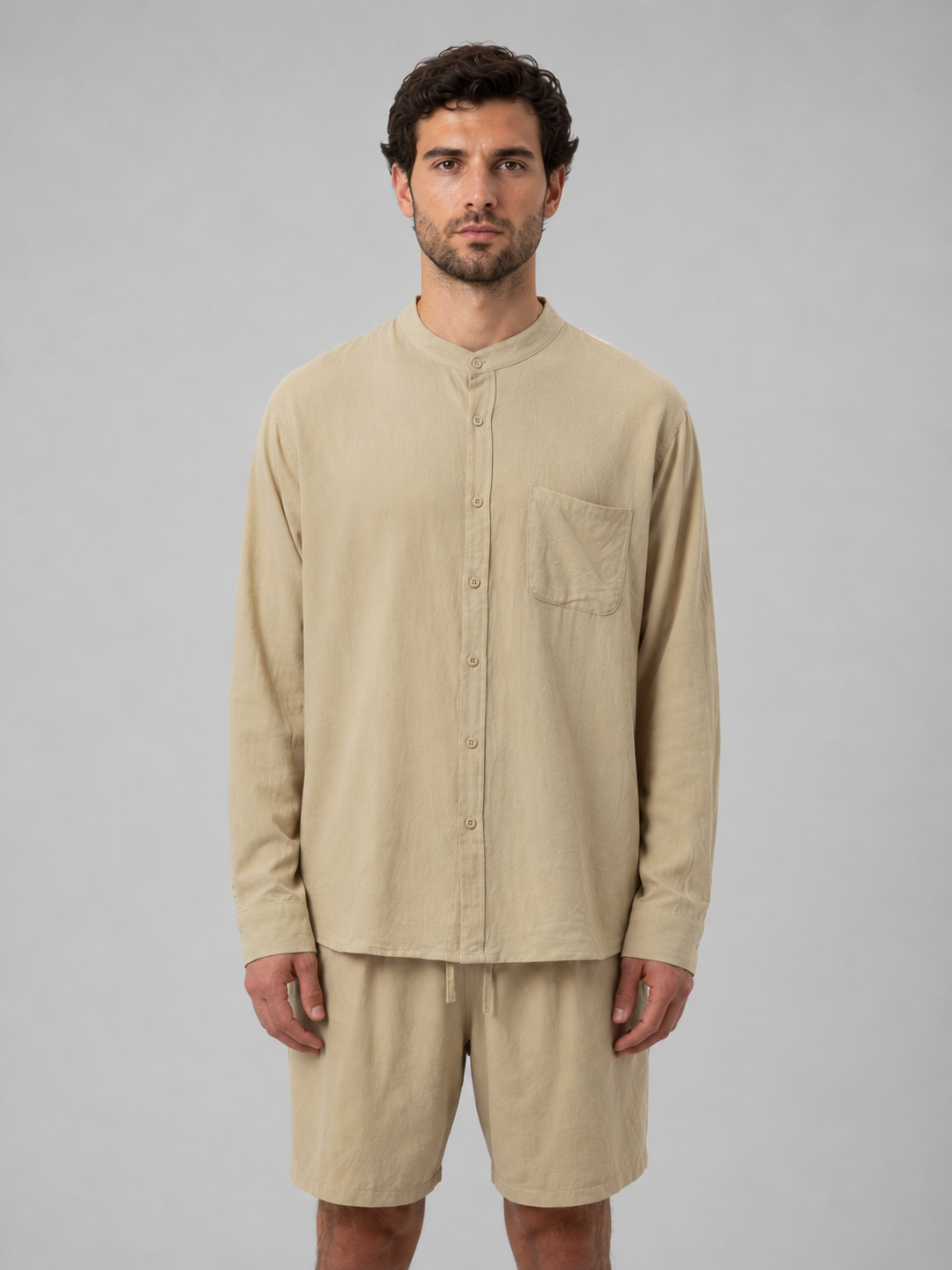 Men's Band-Collar Shirt Set | Chest Pocket-Faylori