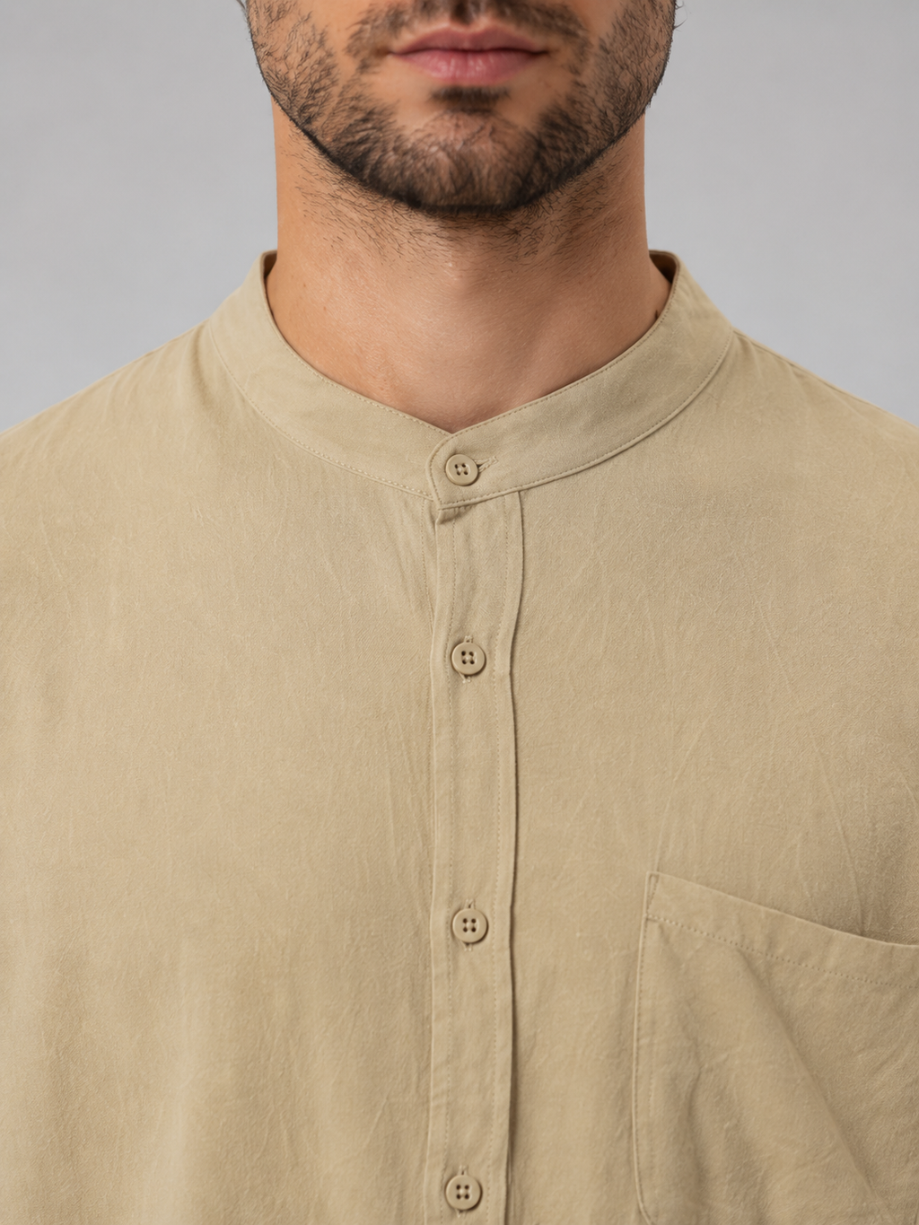 Men's Band-Collar Shirt Set | Chest Pocket-Faylori