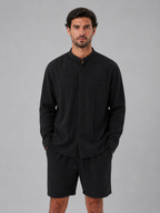 Men's Band-Collar Shirt Set | Chest Pocket-Faylori