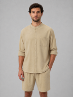 Men's Band-Collar Shirt Set | Chest Pocket-Faylori
