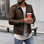 Men's Biker Jacket | Quilted Shoulders-Faylori