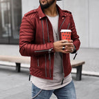 Men's Biker Jacket | Quilted Shoulders-Faylori