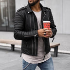 Men's Biker Jacket | Quilted Shoulders-Faylori