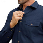 Men's Button-Front Overshirt Navy Long Sleeve Chest Pocket – Casual, Office, Everyday, Layering, Gift