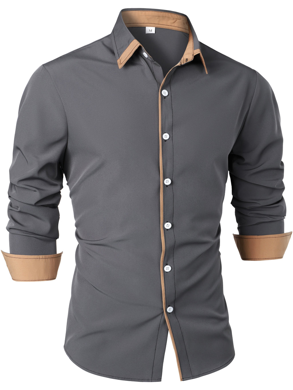 Men's Button-Up Shirt Long Sleeve Black Contrast-Trim Collar – Casual, Office, Holiday, Gift