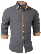 Men's Button-Up Shirt Long Sleeve Black Contrast-Trim Collar – Casual, Office, Holiday, Gift
