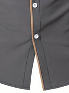 Men's Button-Up Shirt Long Sleeve Black Contrast-Trim Collar – Casual, Office, Holiday, Gift