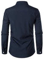 Men's Button-Up Shirt Long Sleeve Black Contrast-Trim Collar – Casual, Office, Holiday, Gift