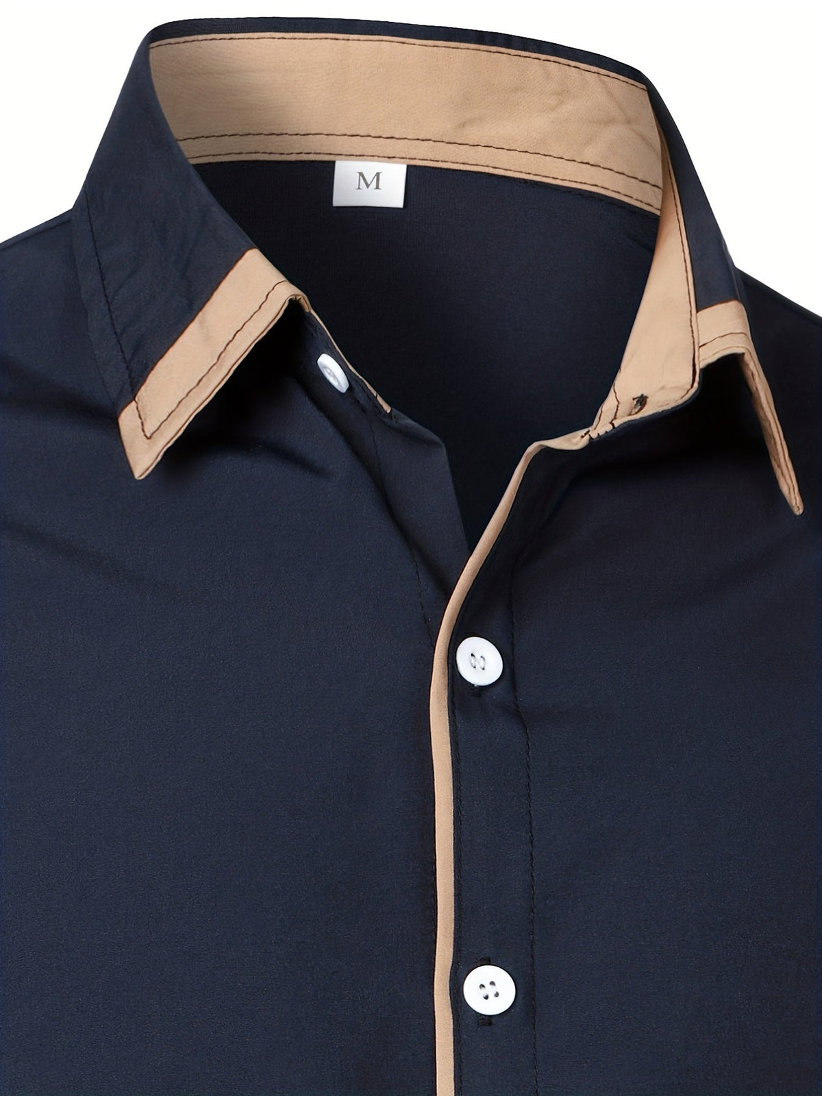 Men's Button-Up Shirt Long Sleeve Black Contrast-Trim Collar – Casual, Office, Holiday, Gift