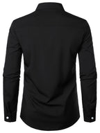 Men's Button-Up Shirt Long Sleeve Black Contrast-Trim Collar – Casual, Office, Holiday, Gift