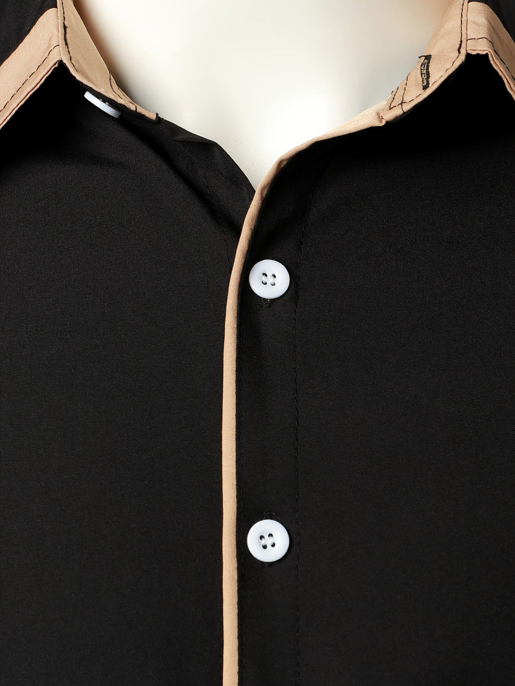 Men's Button-Up Shirt Long Sleeve Black Contrast-Trim Collar – Casual, Office, Holiday, Gift
