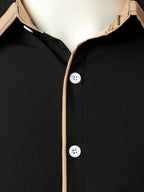 Men's Button-Up Shirt Long Sleeve Black Contrast-Trim Collar – Casual, Office, Holiday, Gift