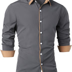 Men's Button-Up Shirt Long Sleeve Black Contrast-Trim Collar – Casual, Office, Holiday, Gift