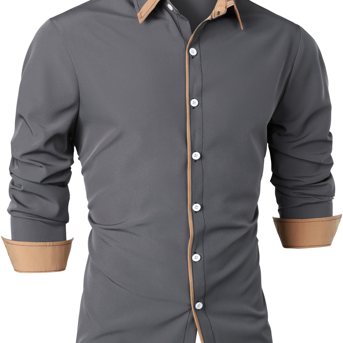 Men's Button-Up Shirt Long Sleeve Black Contrast-Trim Collar – Casual, Office, Holiday, Gift
