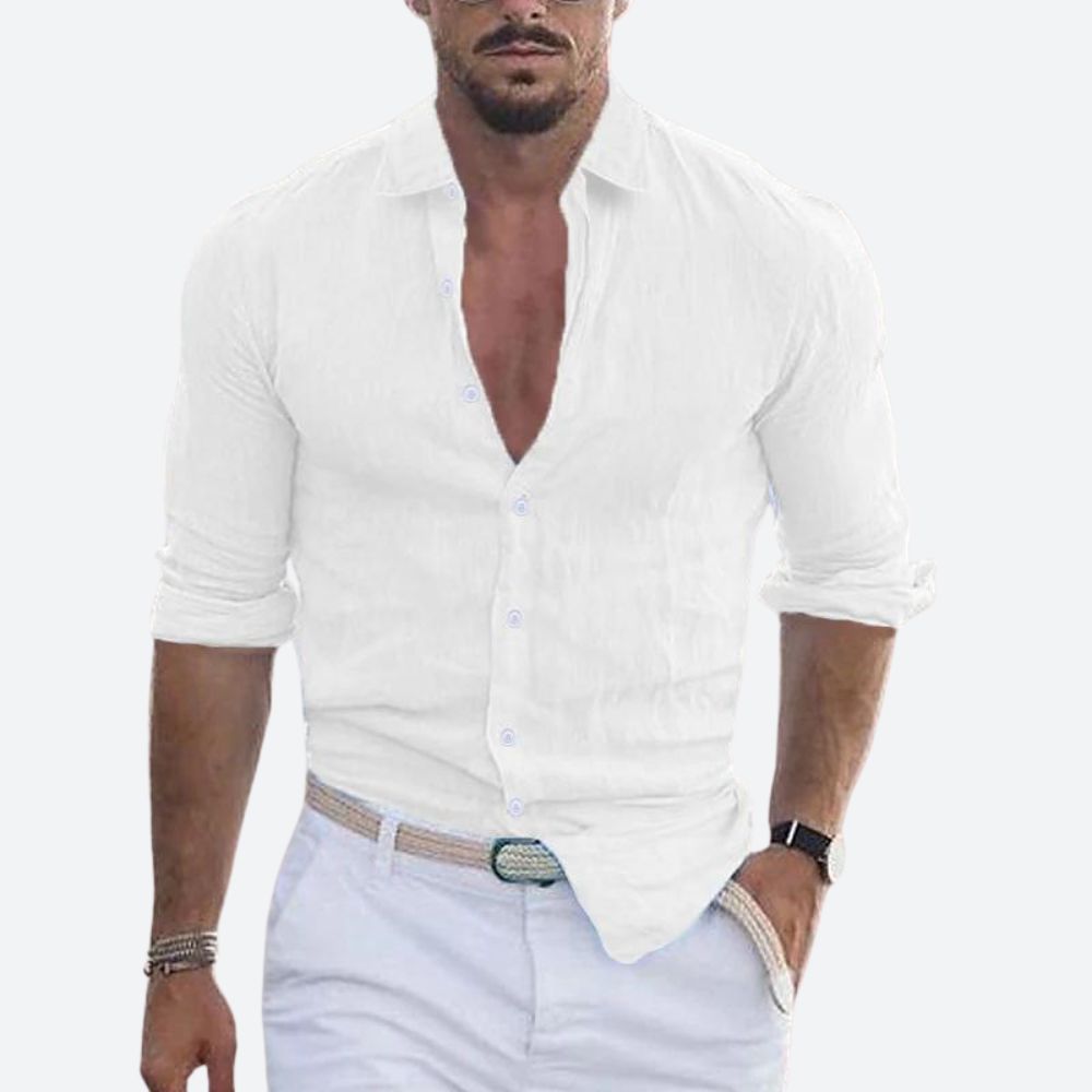 Men's Button-Up Shirt Long Sleeve Slim Fit Light Blue Open Collar – Office, Holiday, Gift