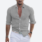 Men's Button-Up Shirt Long Sleeve Slim Fit Light Blue Open Collar – Office, Holiday, Gift