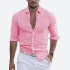 Men's Button-Up Shirt Long Sleeve Slim Fit Light Blue Open Collar – Office, Holiday, Gift