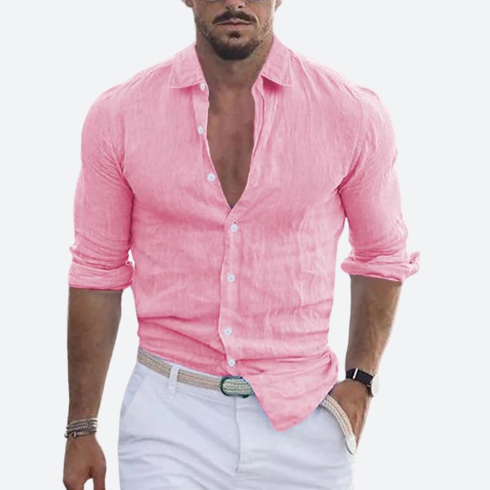Men's Button-Up Shirt Long Sleeve Slim Fit Light Blue Open Collar – Office, Holiday, Gift