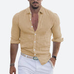 Men's Button-Up Shirt Long Sleeve Slim Fit Light Blue Open Collar – Office, Holiday, Gift