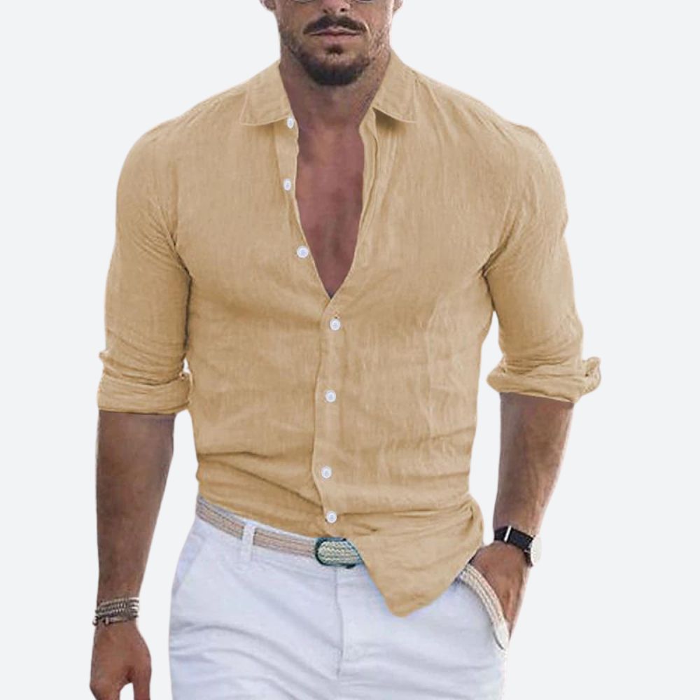 Men's Button-Up Shirt Long Sleeve Slim Fit Light Blue Open Collar – Office, Holiday, Gift