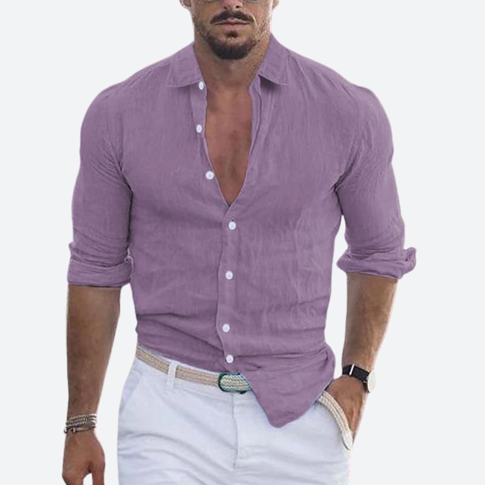 Men's Button-Up Shirt Long Sleeve Slim Fit Light Blue Open Collar – Office, Holiday, Gift