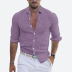 Men's Button-Up Shirt Long Sleeve Slim Fit Light Blue Open Collar – Office, Holiday, Gift